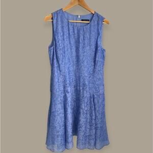 Tommy Hilfiger Elegant Lace Floral Silky Dress Blue Large Office Casual